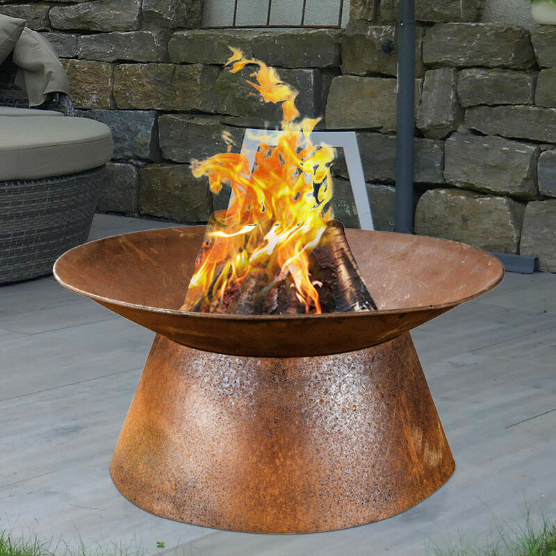 Bol à feu aspect rouille bols à feu pour la cheminée panier à feu de jardin, métal brun rouille rond, DxH 50 x 25 cm