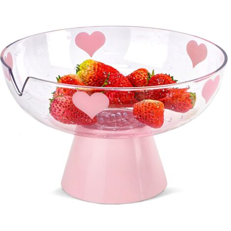 Bol à fruits en plastique pour plan de cuisine, bol décoratif rose avec piédestal drainable amovible, bol moderne sur pied haut pour décoration intérieure, présentation sur bureau, rangement de cuisin