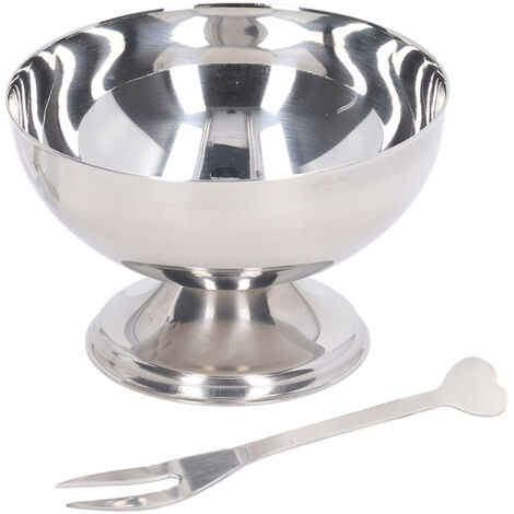 Bol à glace en acier inoxydable 200ml - Récipient pour dessert, pudding, sundae, salade et trempette - Idéal pour dégustation et service - Fourchette incluse