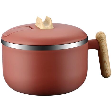 Bol à nouilles de 1200 ml avec couvercle et poignée, en acier inoxydable 316 de qualité alimentaire, motif enfant, bol à soupe double paroi isotherme, usage quotidien, KaesiRed