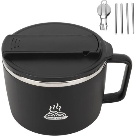 Bol à nouilles de 1200 ml en acier inoxydable 304, ensemble bol à nouilles pour micro-ondes, bol à ramen avec baguettes et cuillère-fourchette, bol à soupe portable, bol pour cuiseur à ramen