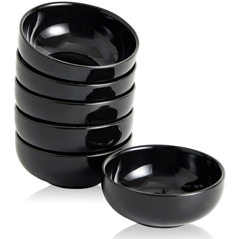 Bol à Pincettes Lot de 6 en Céramique de 7.5cm Pour,Préparation Culinaire 60ml Mini Sauce, Sharcuterie, Sauce Soja - Noir