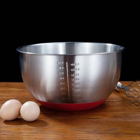 Bol à salade 304 inox 20cm intérieur avec graduations rouges sans manche pour mélange et cuisine quotidienne