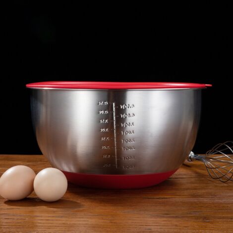 Bol à salade 304 inox 22cm intérieur avec repères de mesure pour préparation pâtisserie et plats cuisinés