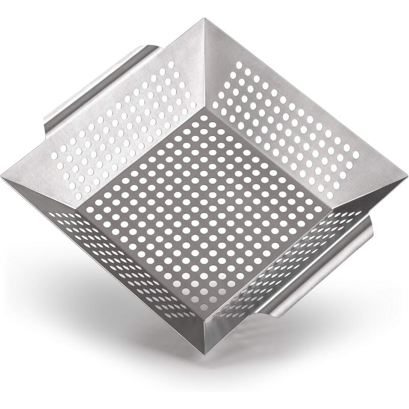 Bol barbecue 100 % inox - Idéal pour griller les légumes, adapté à tous types de barbecues, accessoires de barbecue, passe au lave-vaisselle, 34 x 30