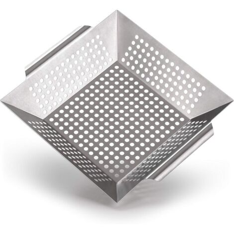 Bol barbecue 100 % inox - Idéal pour griller les légumes, adapté à tous types de barbecues, accessoires de barbecue, passe au lave-vaisselle, 34 x 30 x 6 cm (grand)