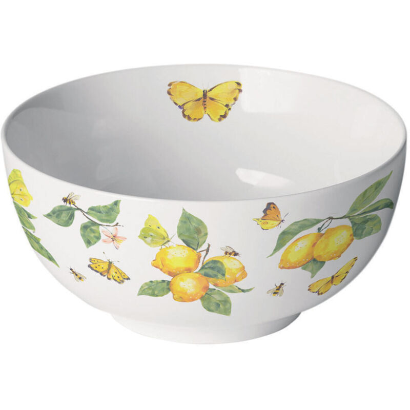 Bol blanc en porcelaine citrons et papillons Jaunes Bol blanc en porcelaine citrons et papillons Jaunes