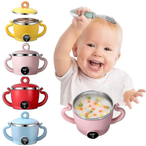 Bol chauffant rechargeable pour enfants, chauffe-plats pour bébé, récipient isotherme pour l'alimentation de bébé, jaune