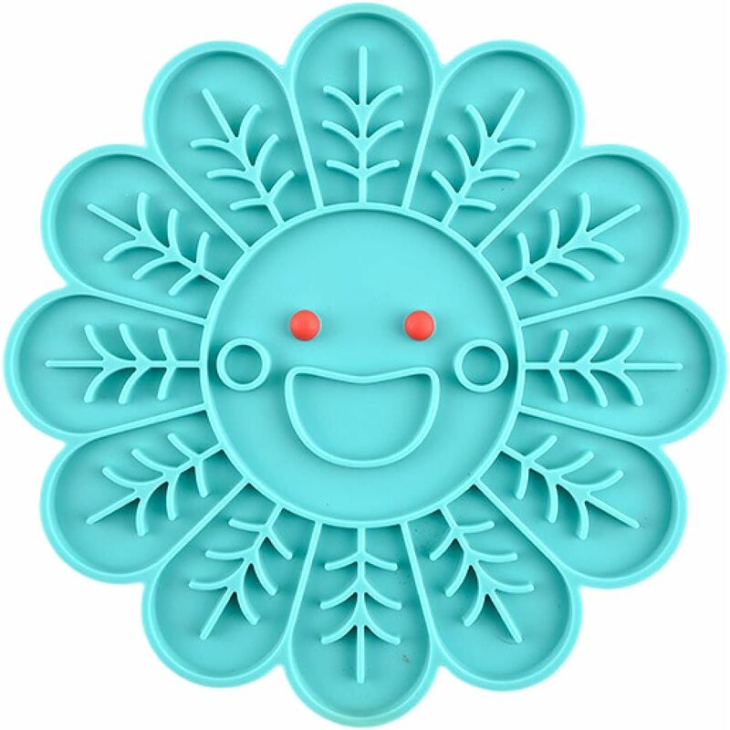 Versaillesfr - Bol d'alimentation pour Animaux de Compagnie Slow Food Dog Silicone Slow Food Mat(Assiette Slow Food Type Fleur Bleu,Emballage