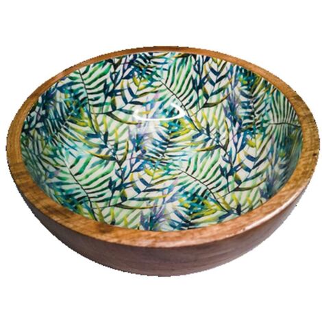 bol de 18 cm: Gamelle pour chiens et chats en acier et bois avec feuille décorative mangue