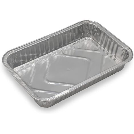 Bol de aluminio  25 unidades para barbacoa y horno  20,5 x 14 x 5,6 cm, 1200 ml, bol para barbacoa (tapa de cartón blanco)