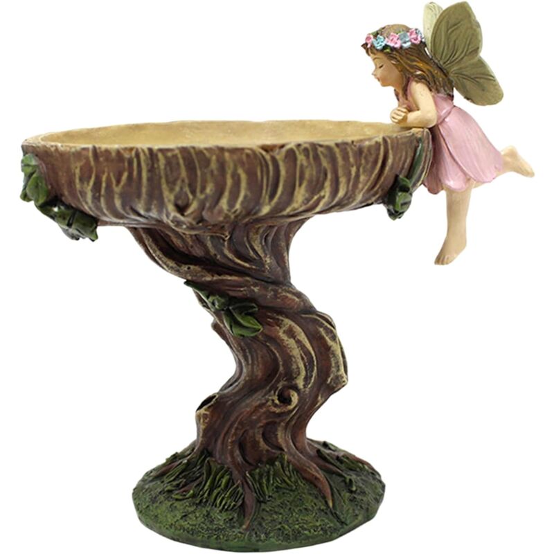Bol de Bain d'oiseaux, Statue de fée d'ange, mangeoire à Oiseaux, Sculpture d'ornement en résine de Jardin extérieur pour Les Amoureux des Oiseaux,