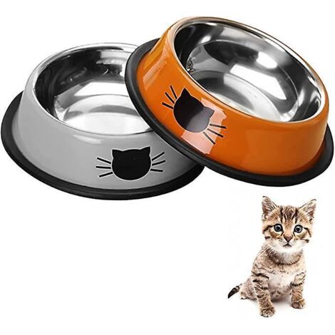 bol De Chat Bol De Chat Set De 2 Pices (orange Et Gris), Bol De Chat En Acier Inoxydable Antidrapant Ensemble De Bol De Chat, Mangeoire De Chat Et