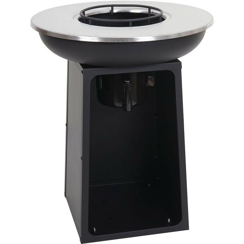 Bol de feu avec plaque de grill HWC-K97 foyer grill corbeille de feu bbq Outdoor plaque de cuisson - acier inox - Ø59cm noir