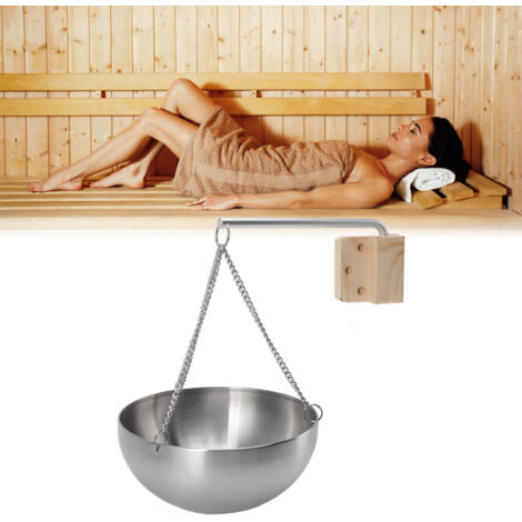 Bol de Sauna pour Huiles Essentielles en Acier Inoxydable avec Bras Articulé et Bloc Bois L 20cm