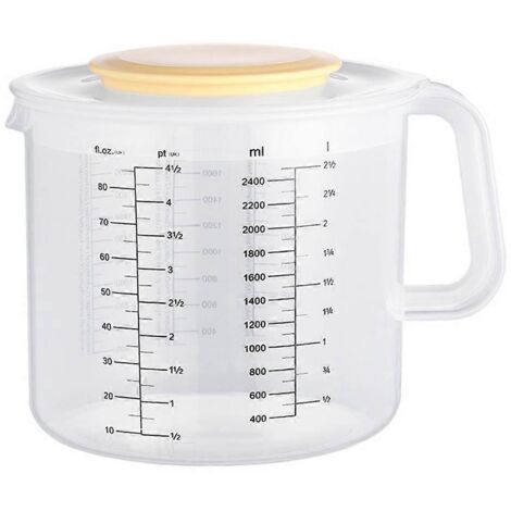 Bol doseur 2,5L avec couvercle - Récipient de mélange transparent pour cuisine - Balance et bol à mesurer pâtisserie