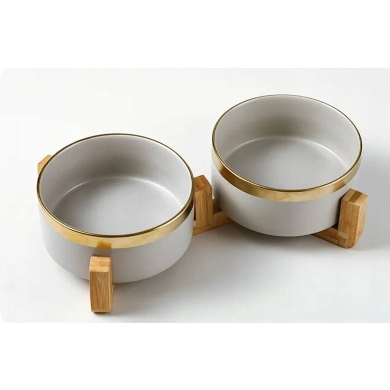 BOL DOUBLE CÉRAMIQUE POUR CHIEN ET CHAT 2 x 850ml SUR SUPPORT GLAMOUR