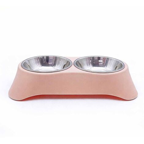 Bol double pour chien, bol double en acier inoxydable antidérapant avec anti-déversement pour petits chiens et chats (S, rose)