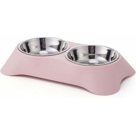 Bol double pour chien, bol double en acier inoxydable antidérapant avec anti-déversement pour petits chiens et chats (S, rose)