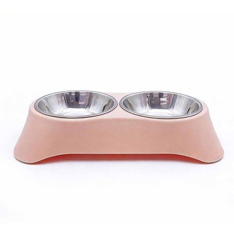 Bol double pour chien, bol double en acier inoxydable antidérapant avec anti-déversement pour petits chiens et chats (S, rose)