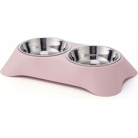 Bol double pour chien, bol double en acier inoxydable antidérapant avec anti-déversement pour petits chiens et chats (S, rose)