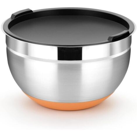 Bol en Acier Inoxydable 14 cm,  Base en Silicone, Couvercle Inclus