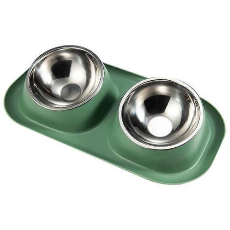Bol en acier inoxydable pour petit chien, double gamelle avec support incliné, set alimentation et eau antidérapant.