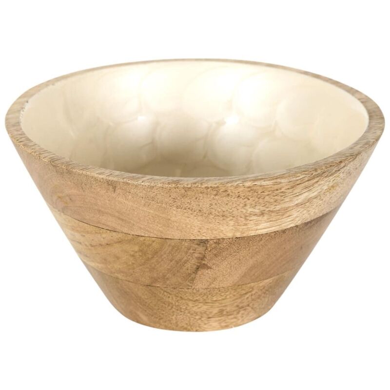 Bol en bois de manguier avec intérieur texturé nid d'abeille beige (Ø15 cm)
