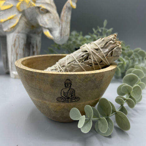 Bol en bois pour bavures et offrandes rituelles - Bouddha - 12x7 cm- Vendu par 1