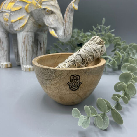 Bol en bois pour bavures et offrandes rituelles - Hamsa - 12x7 cm- Vendu par 1