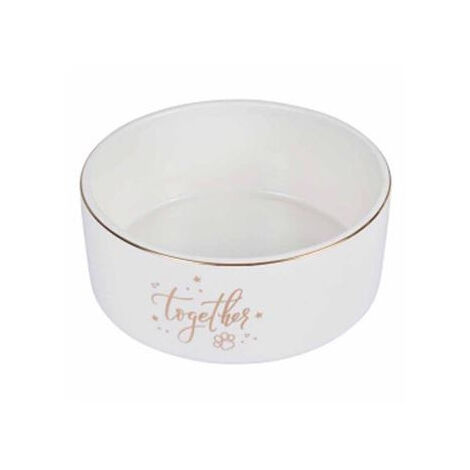 Bol en céramique pour animaux "Together" - Blanc/Doré - 0,7 L - Livraison gratuite