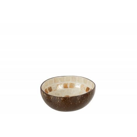 Bol en demi de noix de coco beige et brun H6cm - Marron - Beige