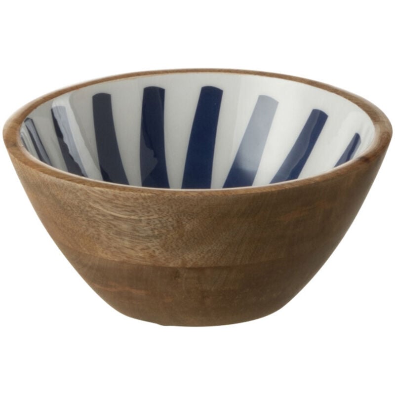 Jolipa - Bol en manguier décoré marine et blanc 17 cm