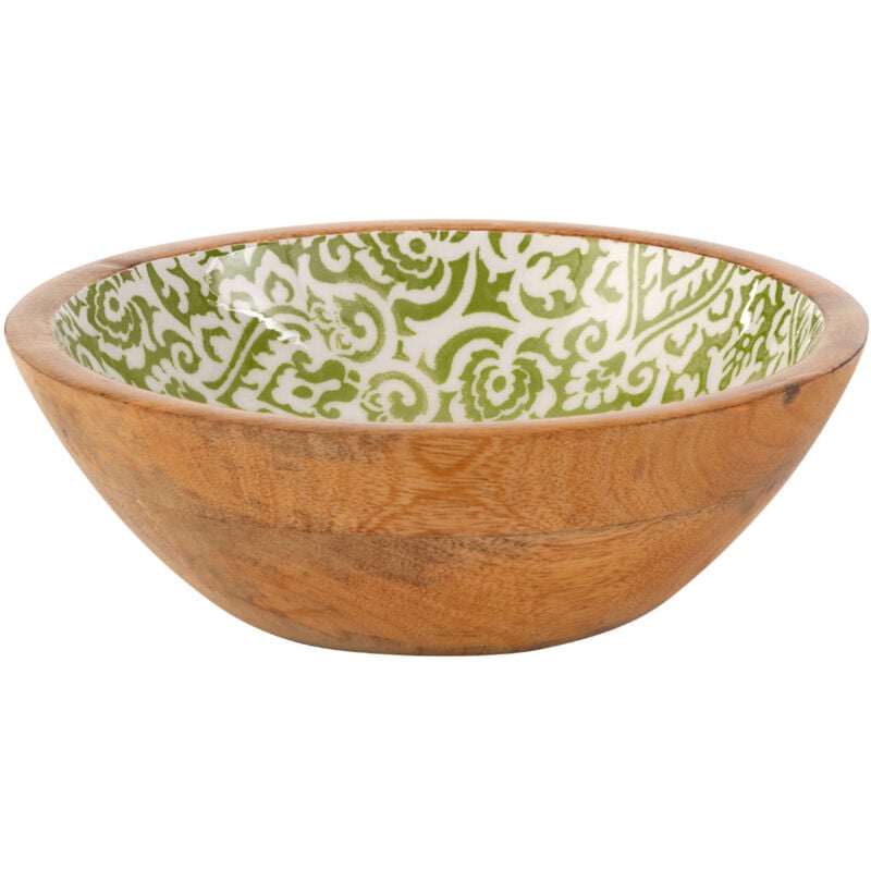 J-line - Bol en manguier décoré vert et blanc 19 cm