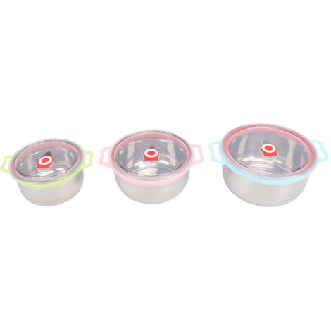 Bol en Métal Inoxydable avec Couvercles - 3PCS Set Mixing Bowl Multifunctional Stainless Steel Storage Nesting Bowl Type 2 - 652.00g