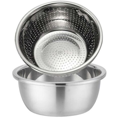 Bol mélangeur en acier inoxydable, bol avec bac à filtre à eau, 28 cm