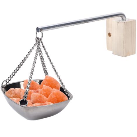Bol para esencia de sauna – Bol cuadrado fabricado en acero inoxidable 304 y madera de pino (12,2 x 12,2 x 4,2 cm) con soporte de pared para sauna y spa.
