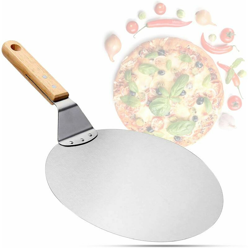 Bol à pizza en inox avec manche en bois, pelle à pizza pour pierre à pizza, pelle à pain, bol à gâteau, bol à pizza