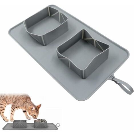 Bol pour Animaux Compagnie Silicone - Pliable Antidérapant Double Gamelle Chien Sac Toison Extérieur Portable Nourriture Voyage Tapis Chat Boisson Eau Maison Rangement Usage et Léger Pratique