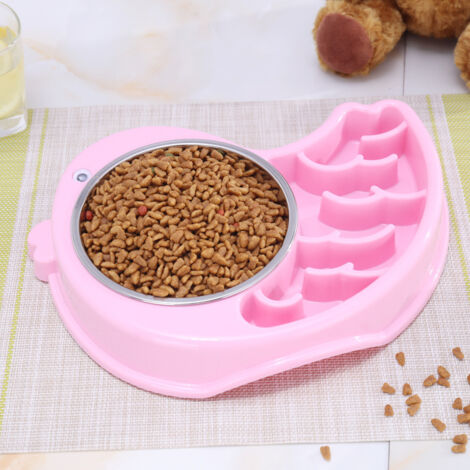 Bol Pour Animaux De Compagnie Mange Lentement En Plastique Lavable Antidérapant En Acier Inoxydable Détachable Bol Pour Chiot Bol D'eau Pour Chat Bol D'alimentation Lente(rose)