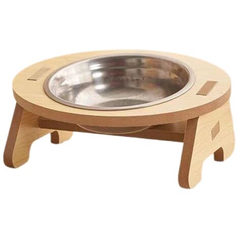 Bol pour chat en acier inoxydable sur support en bois, anti-renversement, design naturel