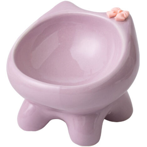 Bol pour chat en céramique rose, design chat avec nœud, sur pieds ergonomiques