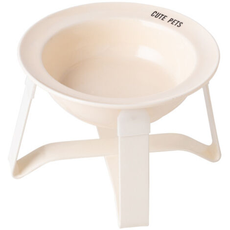 Bol pour chat en céramique sur support haut, design anti-taches pour le menton, blanc cassé