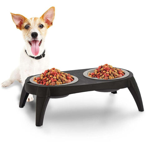 Bol pour chien, chat, double, noir, Ø 17 cm