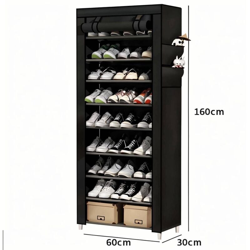 L&h-cfcahl - tagère à Chaussures, en Tissu à 10 Niveaux, 60 x 30 x 160 cm, Meuble de Rangement, Meuble à chaussures, avec Housse de Protection, pour