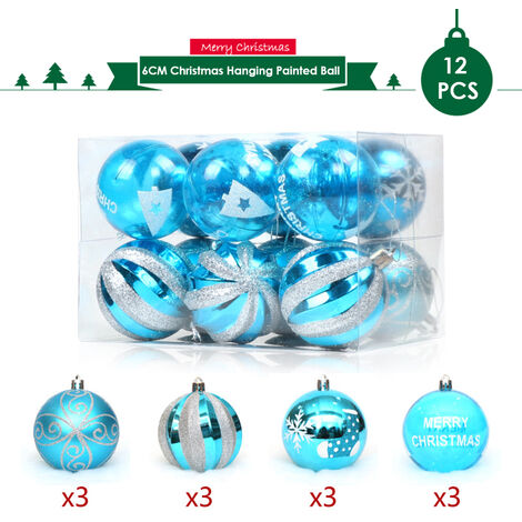 Bola colgante navidena Bola pintada 6cm 12PCS para adornos navidenos Decoracion del arbol de navidad Deco Fiesta en casa Uso diario Regalo presente Festival Vacaciones Inauguracion de una casa Portatil,Lago azul - Lago azul