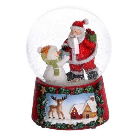 Bola de cristal con caja de música de Papá Noel y marioneta roja cm10x10h14,5