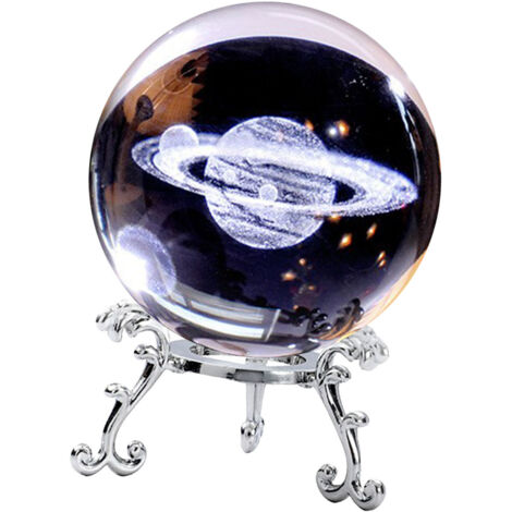Bola de cristal de 6 cm, marco de metal plateado con escultura de galaxia en 3D, adorno decorativo.