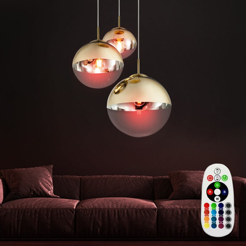 

Lámpara colgante de bola de cristal, luz de techo dorada con control remoto regulable en un juego que incluye bombillas LED RGB