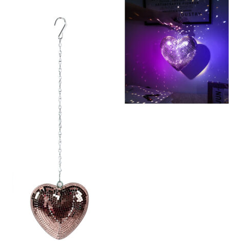 Bola de espejo decorativa, reflectante y brillante en forma de corazón con cadena – oro rosa